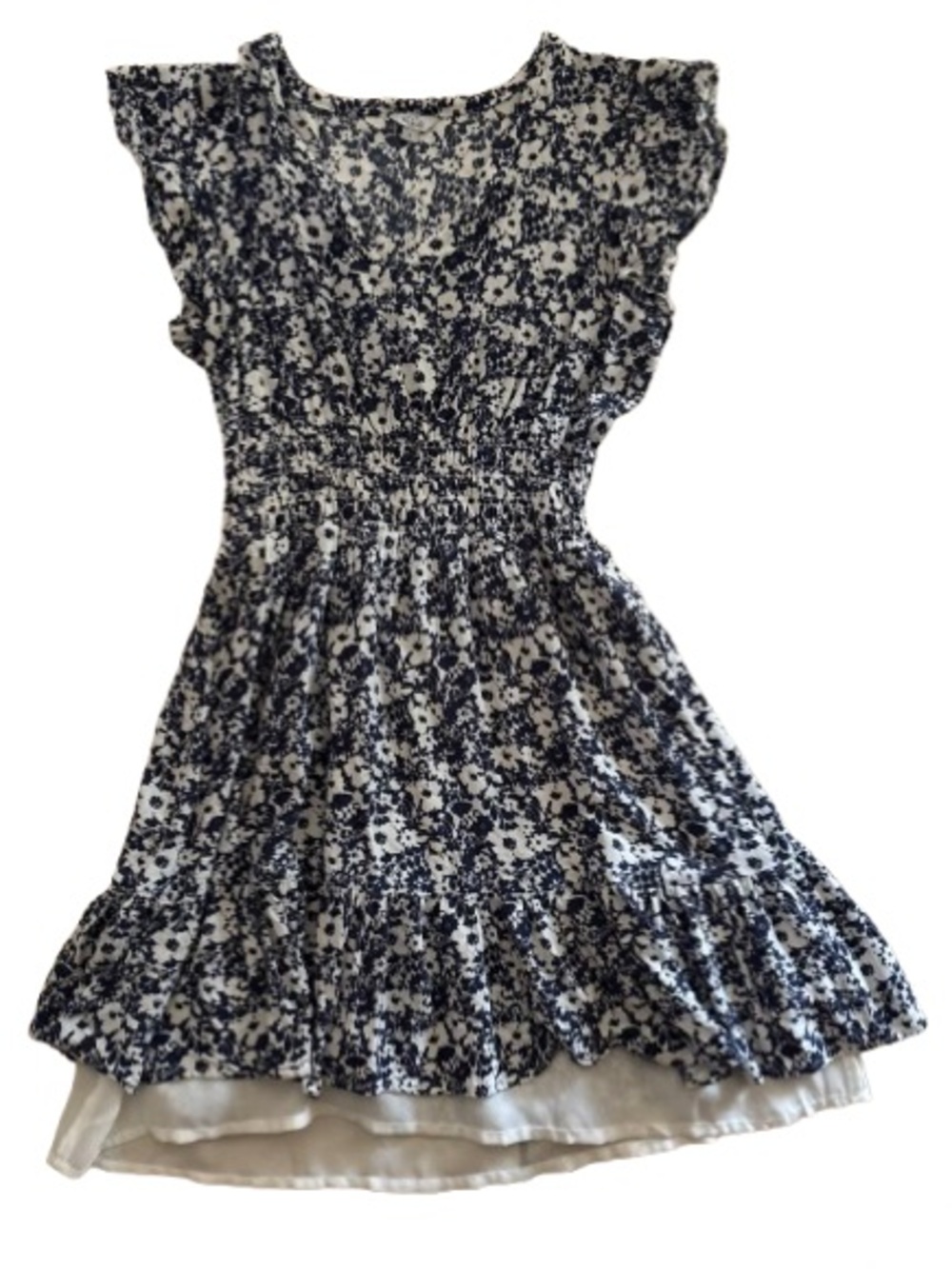 Rails Navy and White Floral Ruffle Dress